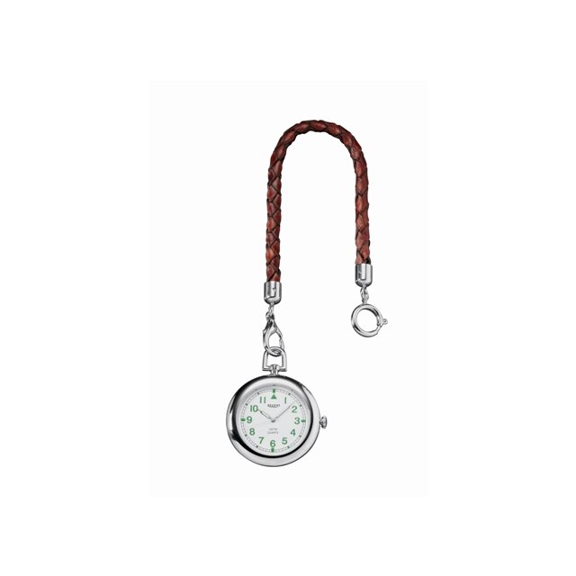 Regent Taschenuhr Quarz mit Kette und Schutzhülle aus Leder silber /  P-748