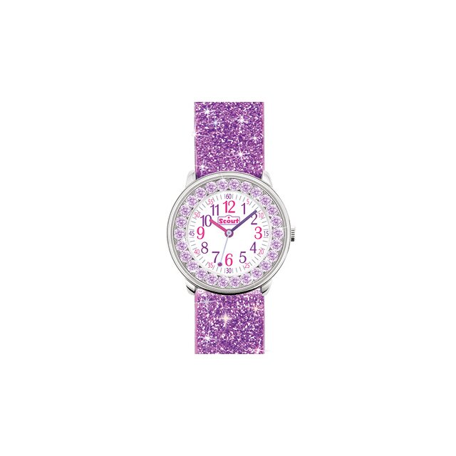 Scout Quarz Kinderuhr weiß / lila mit Glitzersteine 280381011