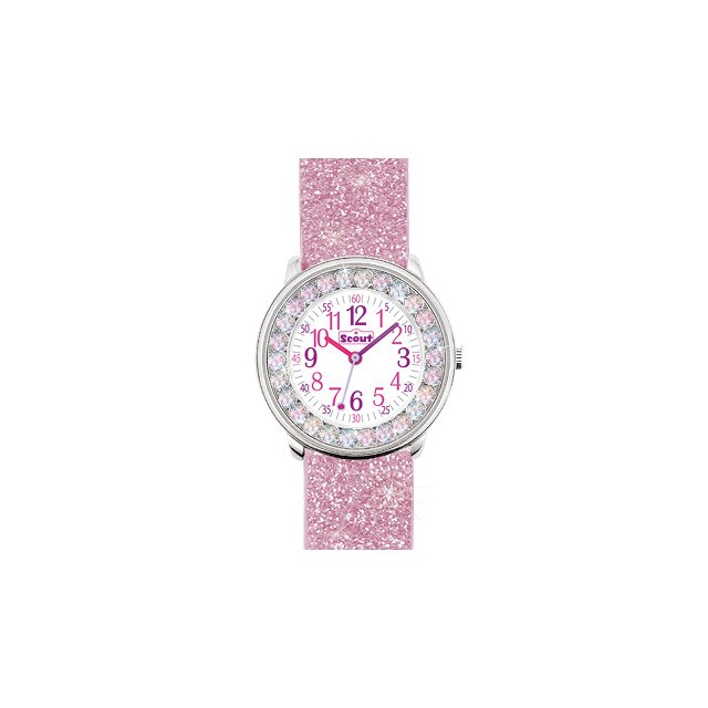 Scout Quarz Kinderuhr weiß / pink mit Glitzersteine 280381006