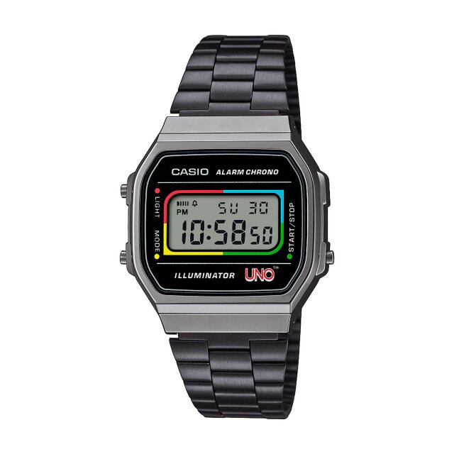 Casio UNO  Quarz Unisexuhr bunt / schwarz A168WEUC-1A