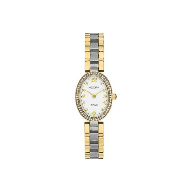 Adora Quarz titan Damenuhr oval Zirkonia weiß / silber / gold AT5670