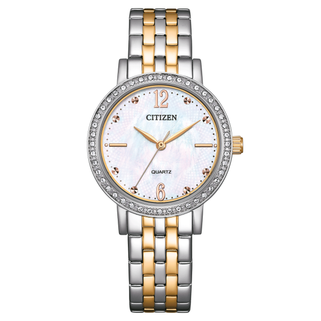 Citizen Quarz Damenuhr Zirkonia perlmutt / silber / gold EL3106-59D