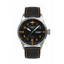 bauhaus Aviation Herrenuhr Automatik mit Lederarmband orange / schwarz 27665