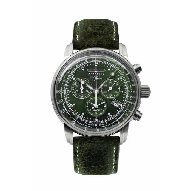 Zeppelin 100 Jahre Quarz Chronograph  Herrenuhr silber / grün 86804