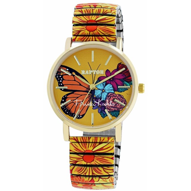 Raptor "Frida Kahlo Edition" Quarz Damenuhr Schmetterling / gelb RA10255-016