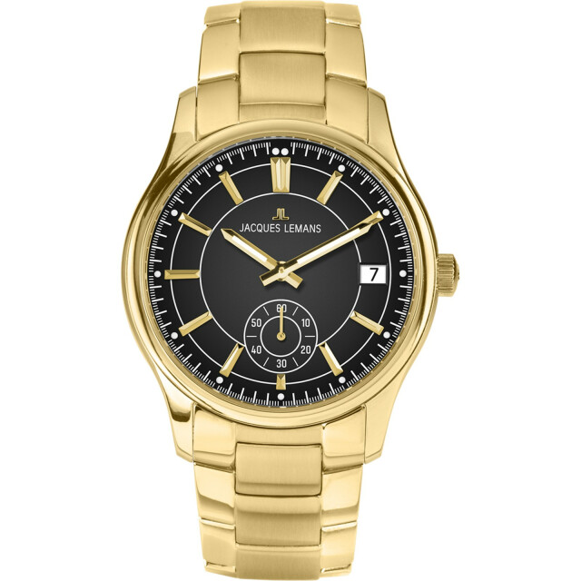 Jacques Lemans Quarz Herrenuhr schwarz / gold 1-2197J
