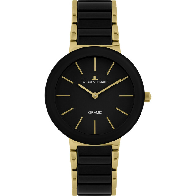 Jacques Lemans Quarz Keramik Damenuhr schwarz / gold 42-7E