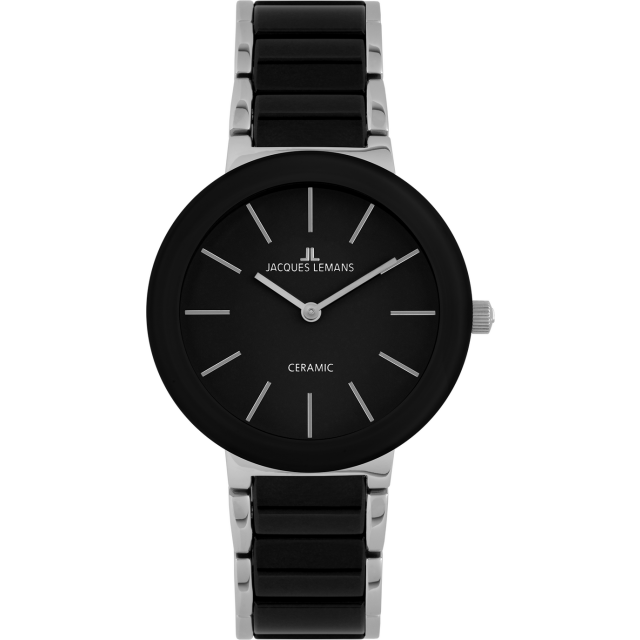 Jacques Lemans Quarz Keramik Damenuhr schwarz / silber 42-7A