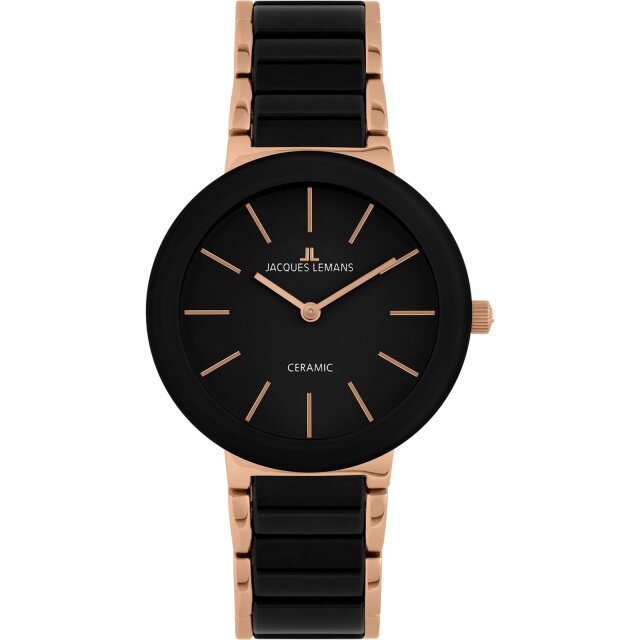 Jacques Lemans Quarz Keramik Damenuhr rosé / schwarz 42-7C