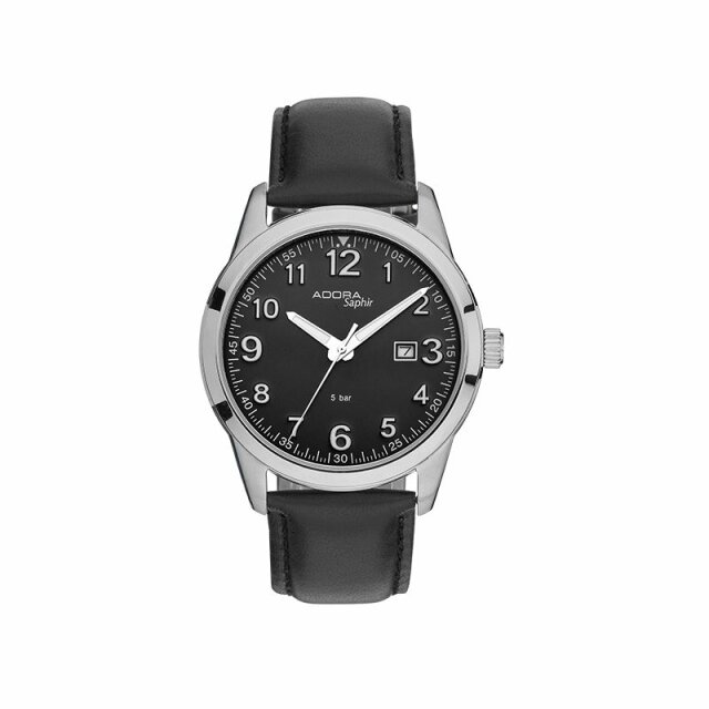 Adora Quarz Herrenuhr Saphirglas große Zahlen schwarz AS4813